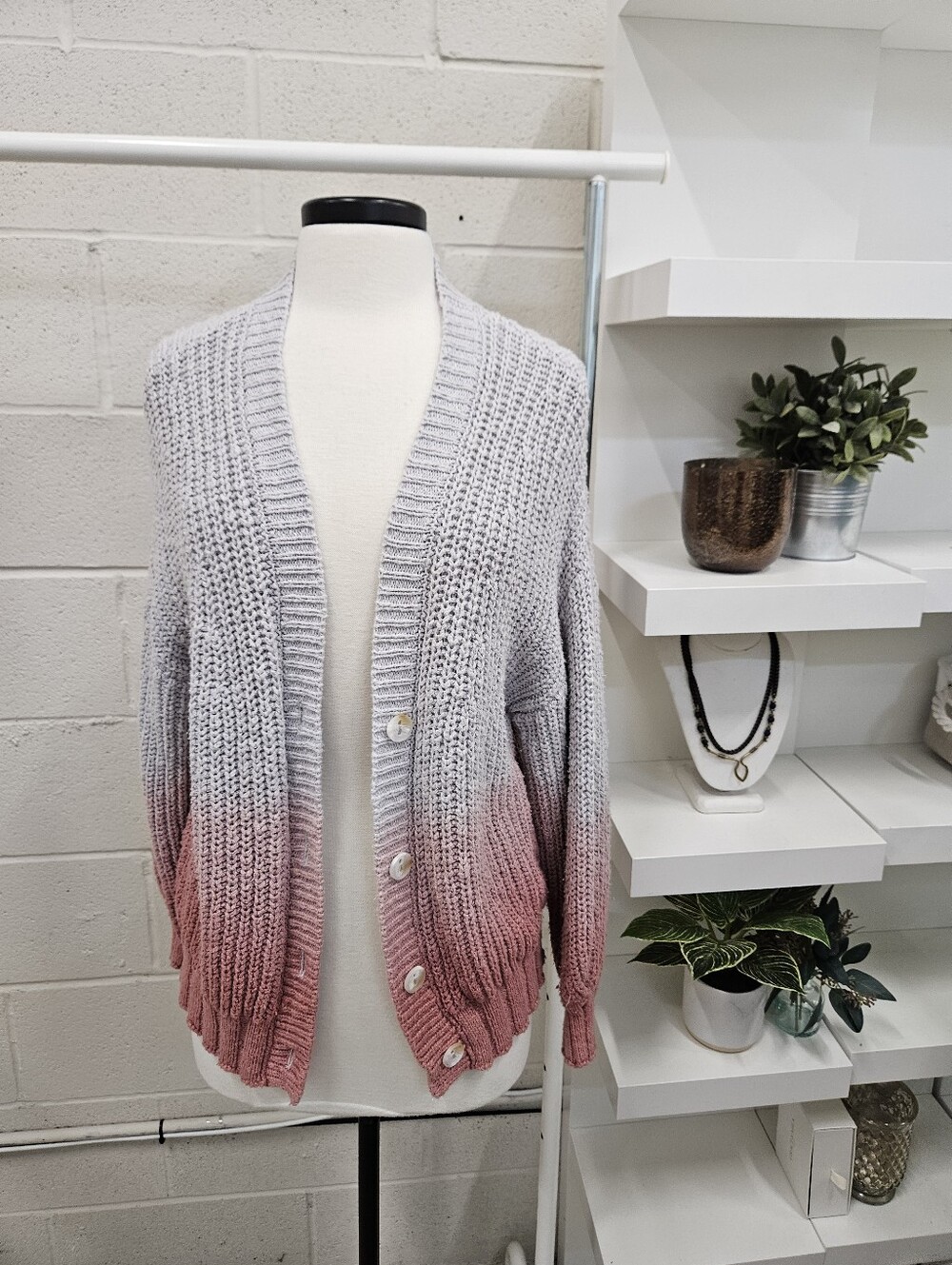 Ombre Cardigan with Cable Knit Panel